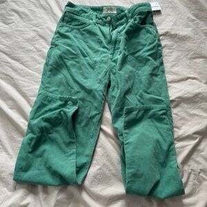 Free People Straight Leg Green Corduroy Size 28 NWT